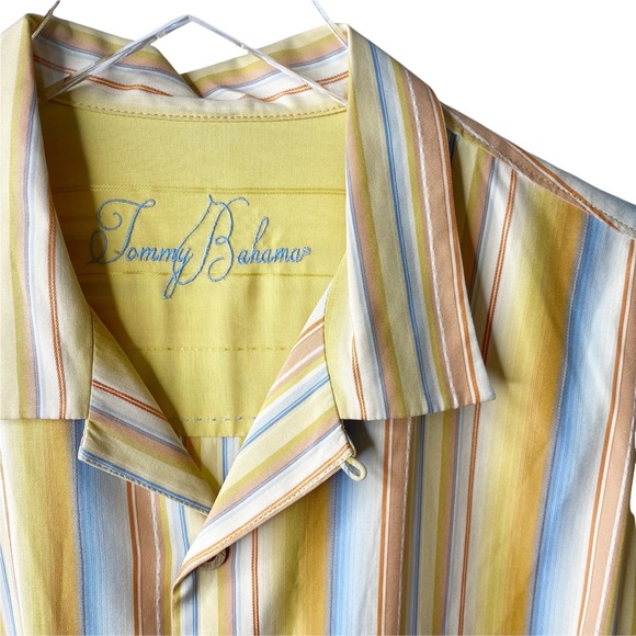 Tommy Bahama Silk Striped Short Sleeve Button Down Shirt Medium - Picture 4 of 8